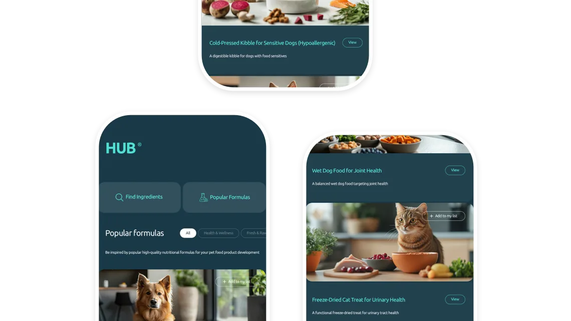 Mobiele schermen van de ingrediëntenapplicatie